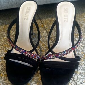 Schutz Black Embellished Kitten Heels